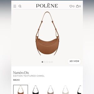 POLENE France Numéro Dix Edition Textured Camel Tan Brown Leather Saddle Bag